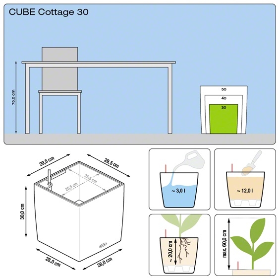 Plantenbak Lechuza Cube Cottage 30 All-in-one set