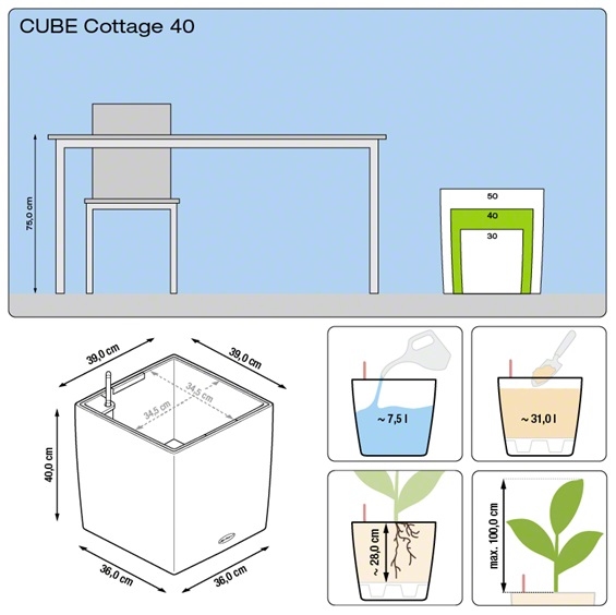 Plantenbak Lechuza Cube Cottage 40 All-in-one set