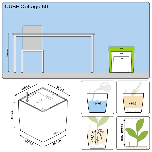 Plantenbak Lechuza Cube Cottage 50 All-in-one set