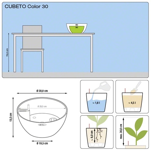 Plantenschaal Lechuza Cubeto color 30 All-in-one set